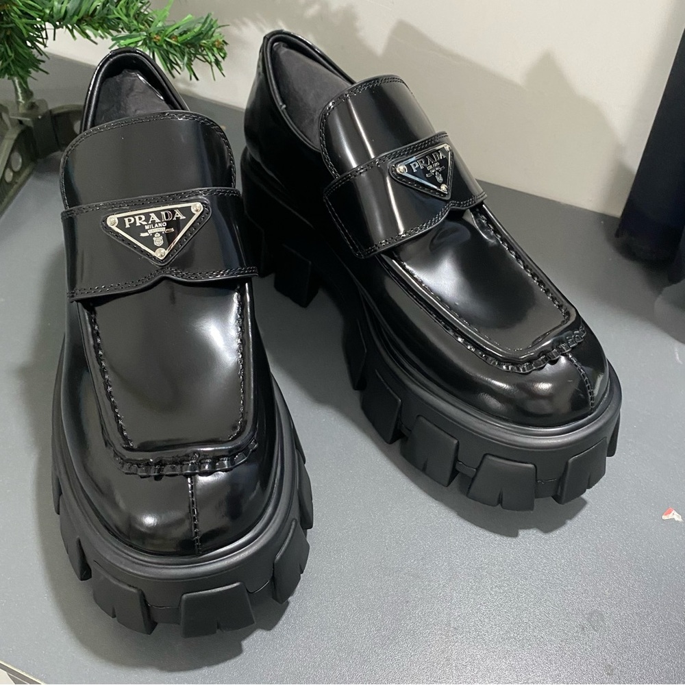 Prada Black Patent Leather Platform Loafers
